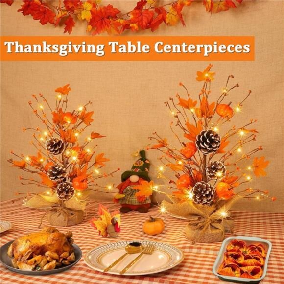 Timer - 2 Pack 18 Inch Lighted Fall Tree Fall Decorations for Home, Fall Maples - Picture 2 of 7